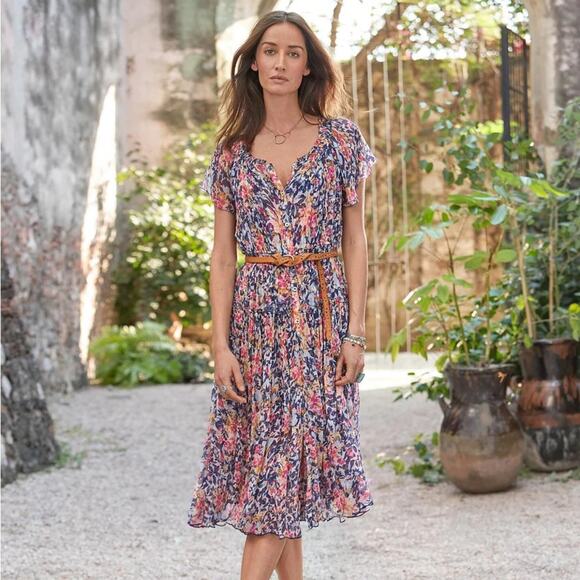 Sundance Women's Clarisse Floral Dress Multicolor Tiered Boho Midi Flowy Buttons - Picture 1 of 12